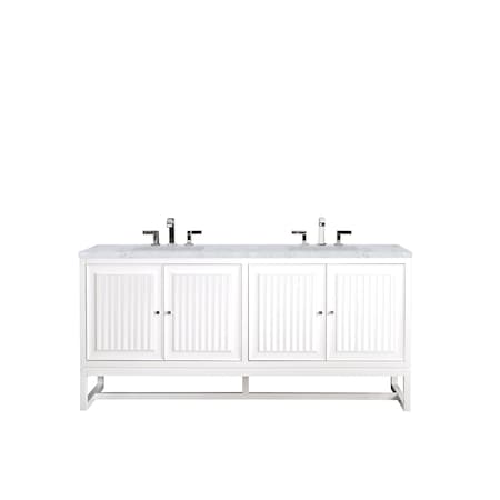 James Martin Vanities Athens 72in Double Vanity, Glossy White w/ 3 CM Carrara White Top E645-V72-GW-3CAR